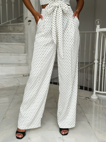 Pantalon à pois Carlie - Blanc