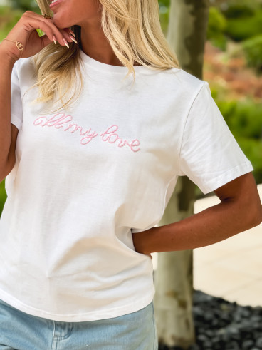 T-shirt "All my love" - Blanc/Rose