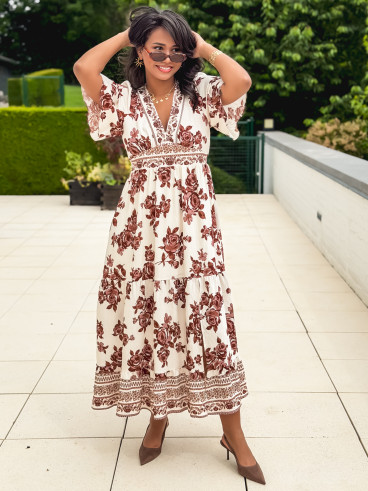 Robe longue Suzanna - Blanc/Chocolat