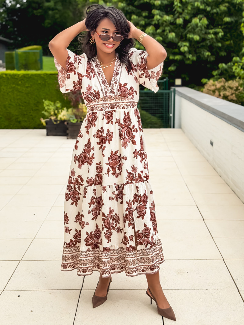 Robe longue Suzanna - Blanc/Chocolat Robe longue Suzanna - Blanc/Chocolat
