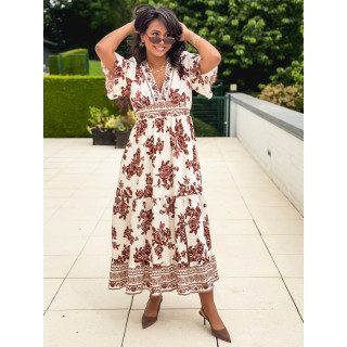 Robe longue Suzanna - Blanc/Chocolat