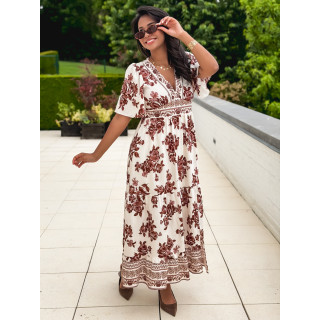 Robe longue Suzanna - Blanc/Chocolat