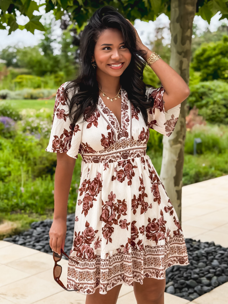 Robe courte Suzanna - Blanc/Chocolat