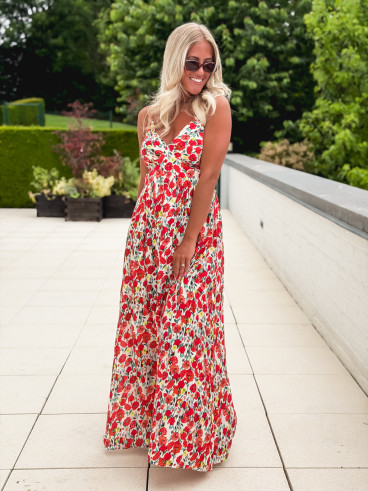 Robe longue à motifs Vanessa - Rouge Robe longue à motifs Vanessa - Rouge