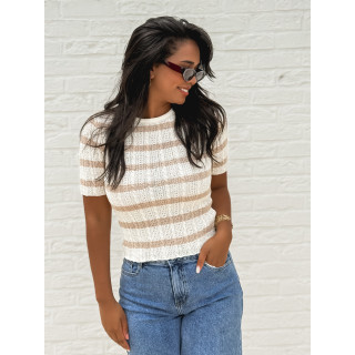 Blouse lignée Ysaline - Ecru/Taupe