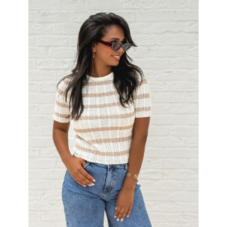 Blouse lignée Ysaline - Ecru/Taupe