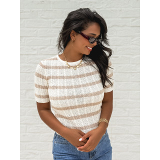 Blouse lignée Ysaline - Ecru/Taupe