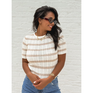 Blouse lignée Ysaline - Ecru/Taupe