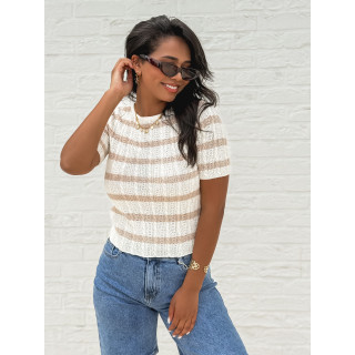 Blouse lignée Ysaline - Ecru/Taupe