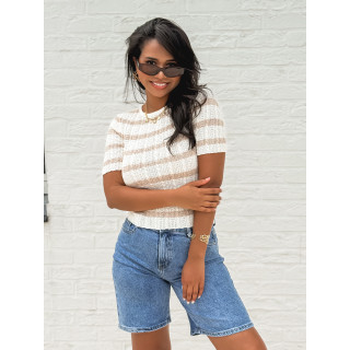 Blouse lignée Ysaline - Ecru/Taupe