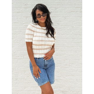 Blouse lignée Ysaline - Ecru/Taupe