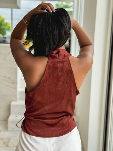 Blouse cache coeur Salomé - Brique Blouse cache coeur Salomé - Brique