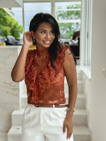 Blouse en dentelle Nyrie - Brique Blouse en dentelle Nyrie - Brique