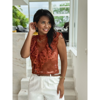 Blouse en dentelle Nyrie - Brique