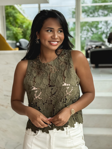 Blouse en crochet Darila - Kaki