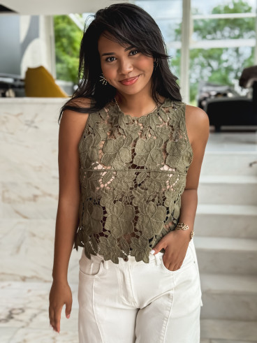 Blouse en crochet Darila - Kaki Blouse en crochet Darila - Kaki