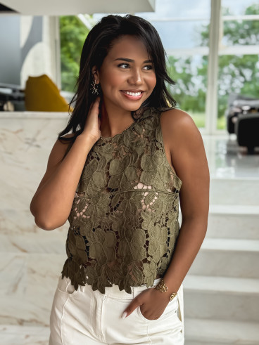 Blouse en crochet Darila - Kaki Blouse en crochet Darila - Kaki