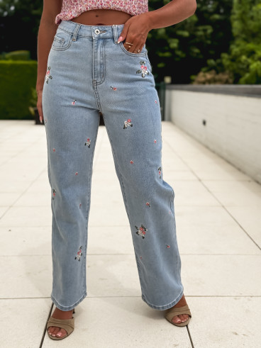 Jeans à fleurs Roselina - Bleu