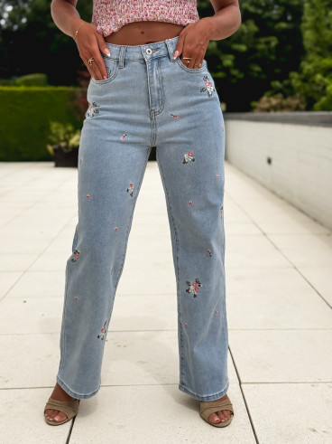 Jeans à fleurs Roselina - Bleu
