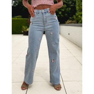 Jeans à fleurs Roselina - Bleu