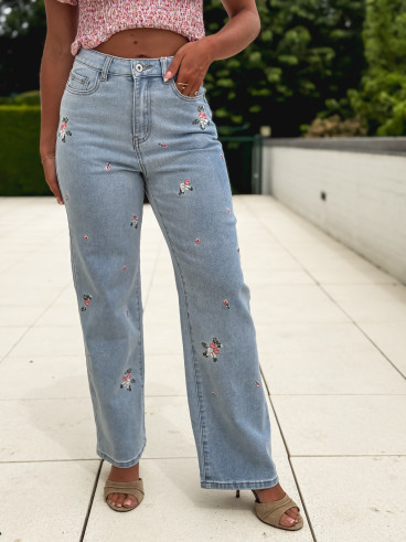Jeans à fleurs Roselina - Bleu