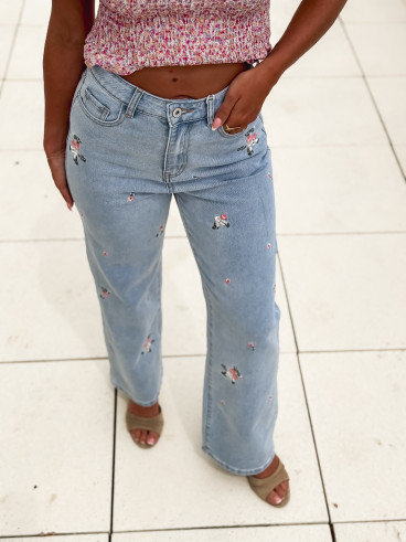 Jeans à fleurs Roselina - Bleu
