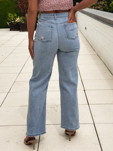 Jeans à fleurs Roselina - Bleu