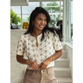Blouse à fleurs Margot - Ecru/Taupe