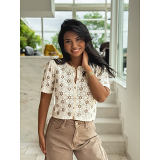 Blouse à fleurs Margot - Ecru/Taupe