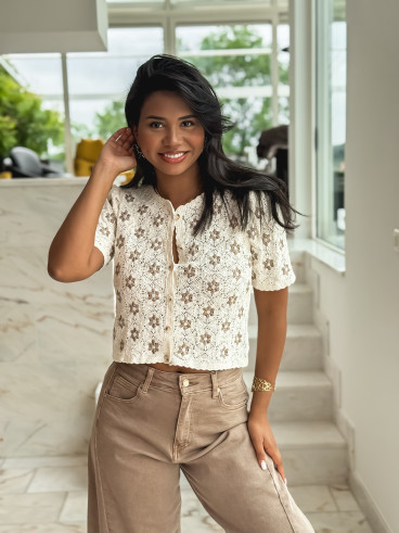Blouse à fleurs Margot - Ecru/Taupe Blouse à fleurs Margot - Ecru/Taupe