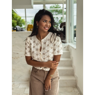 Blouse à fleurs Margot - Ecru/Taupe