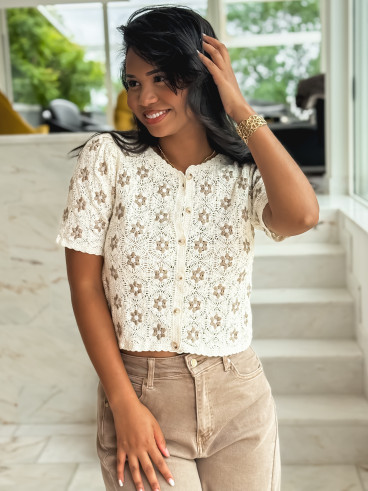 Blouse à fleurs Margot - Ecru/Taupe Blouse à fleurs Margot - Ecru/Taupe
