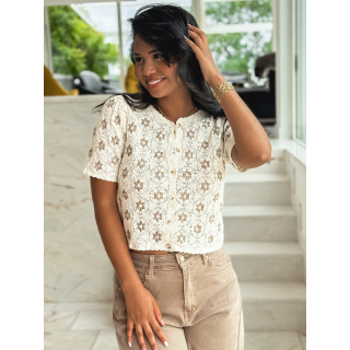Blouse à fleurs Margot - Ecru/Taupe