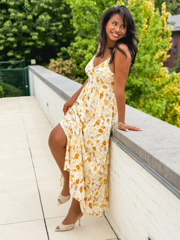 Robe longue à motifs Elzoria - Jaune