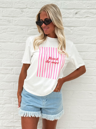 T-shirt "Bord de mer" - Blanc/Rose