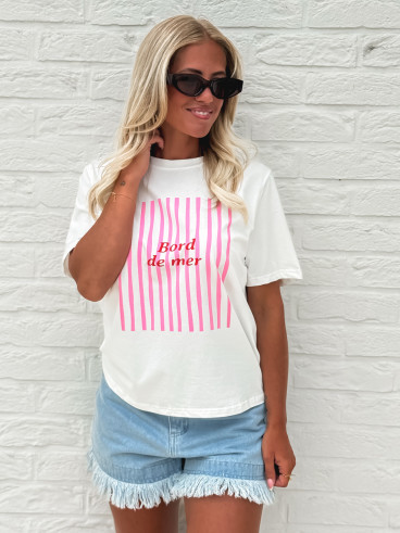 T-shirt "Bord de mer" - Blanc/Rose