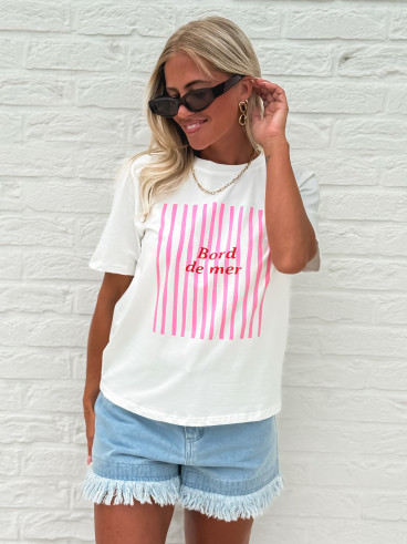 T-shirt "Bord de mer" - Blanc/Rose