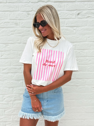 T-shirt "Bord de mer" - Blanc/Rose