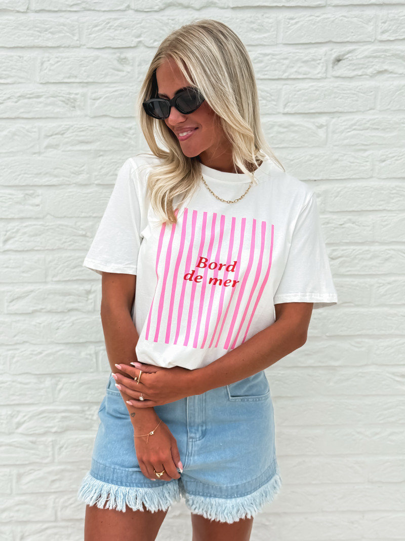 T-shirt "Bord de mer" - Blanc/Rose