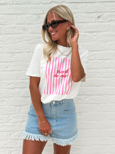 T-shirt "Bord de mer" - Blanc/Rose