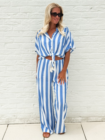 Crop chemise lignée Mirelle - Bleu Crop chemise lignée Mirelle - Bleu