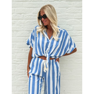 Crop chemise lignée Mirelle - Bleu