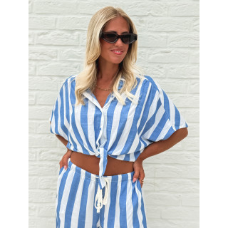 Crop chemise lignée Mirelle - Bleu