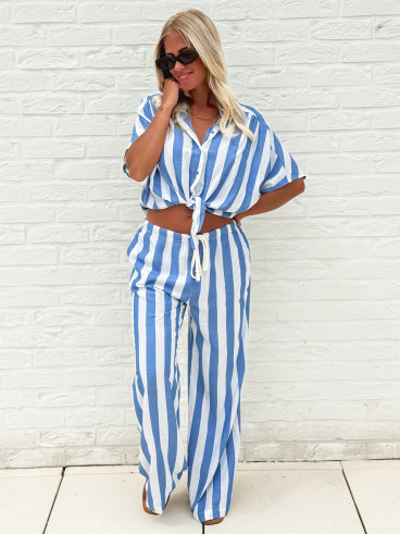 Crop chemise lignée Mirelle - Bleu Crop chemise lignée Mirelle - Bleu