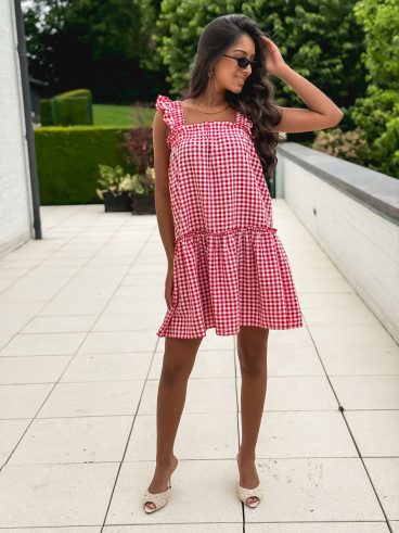 Robe courte à carreaux Cléonie - Rouge