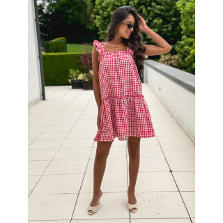 Robe courte à carreaux Cléonie - Rouge