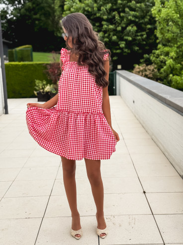 Robe courte à carreaux Cléonie - Rouge