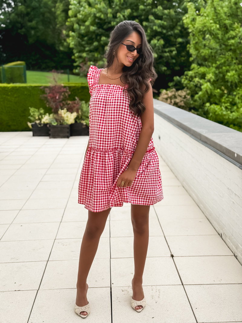 Robe courte à carreaux Cléonie - Rouge