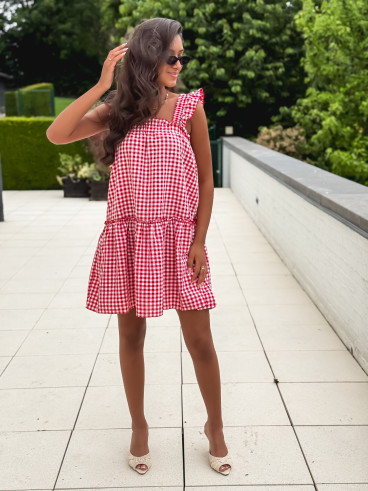 Robe courte à carreaux Cléonie - Rouge