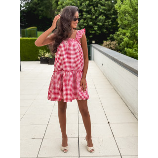 Robe courte à carreaux Cléonie - Rouge